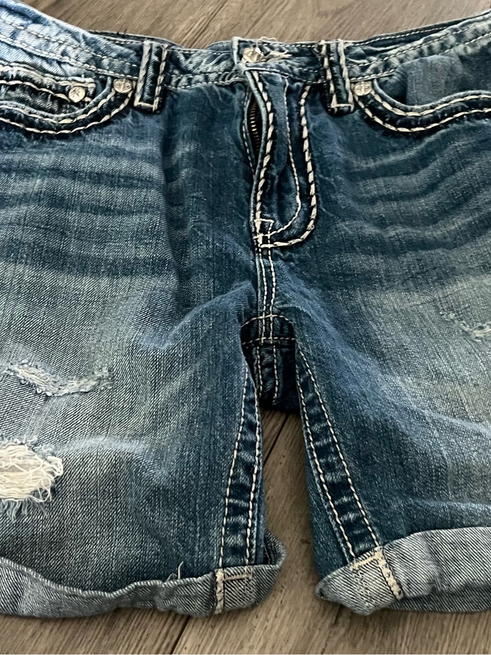 Miss Me Women's Distressed Dark Blue Denim Jean Shorts